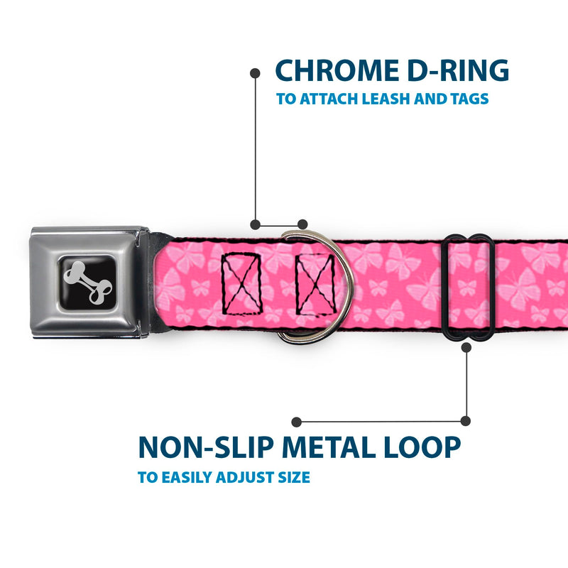 Dog Collar Seatbelt Buckle Butterflies Pink 11 to 17 Inches 1.0 Inch Wide M - Fits 11-17" - 1.0" Wide - PawsPlanet Australia
