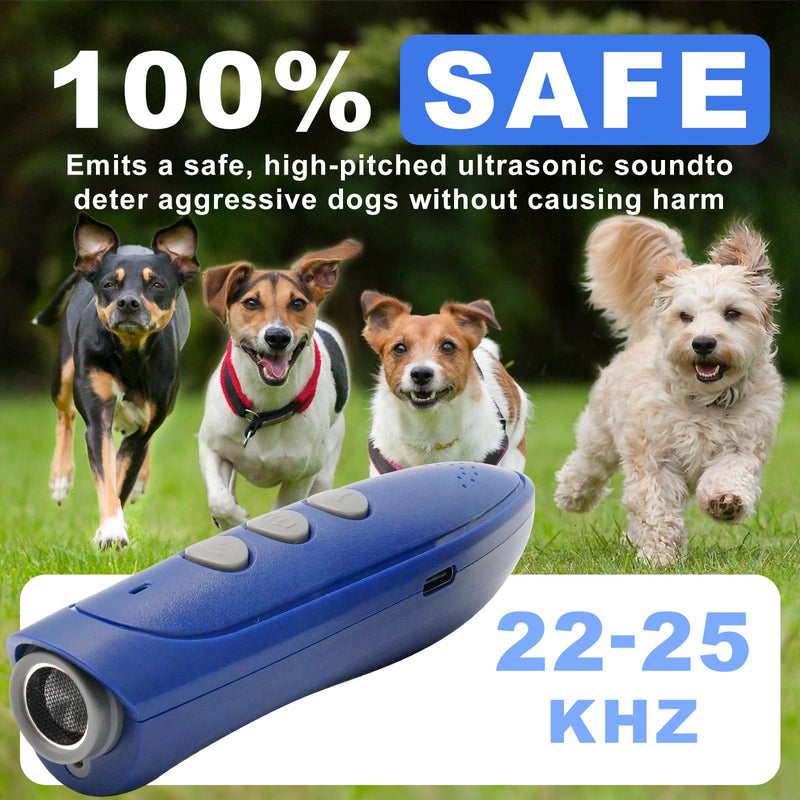Dog Bark Deterrent Devices, Anti Barking Device for Dogs, Rechargeable Dog Barking Silencer 16.4ft, 3 Modes & Led Light Ultrasonic Dog Bark Deterrent Safe for Human & Dogs Portable Indoor&Outdoor Bule Blue