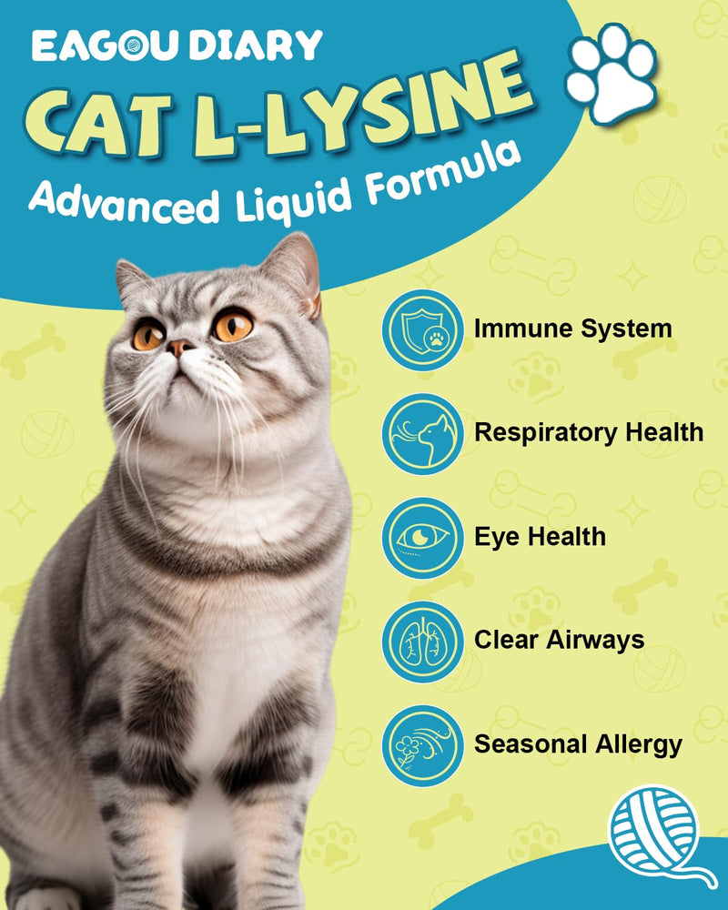 L-Lysine for Cats,Lysine Drops Immune Support Supplement,Sneezing,Cold,Allergy Relief,Runny Nose,Feline Respiratory,Natural Antibiotics for Cats with Colostrum,Taurine Cat(Roast Chicken Flavor/2floz)