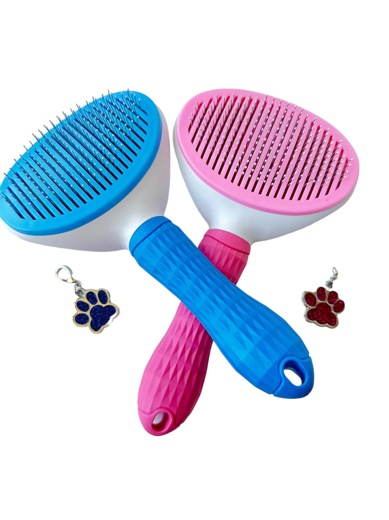 Self-Cleaning Pet Grooming Brush – Stainless Steel Slicker Brush for Dogs, Cats, Rabbits & Small Pets – Ideal for Shedding, Tangles, and Mats – Perfect for Short & Long Hair Breeds by (Blue) Blue - PawsPlanet Australia
