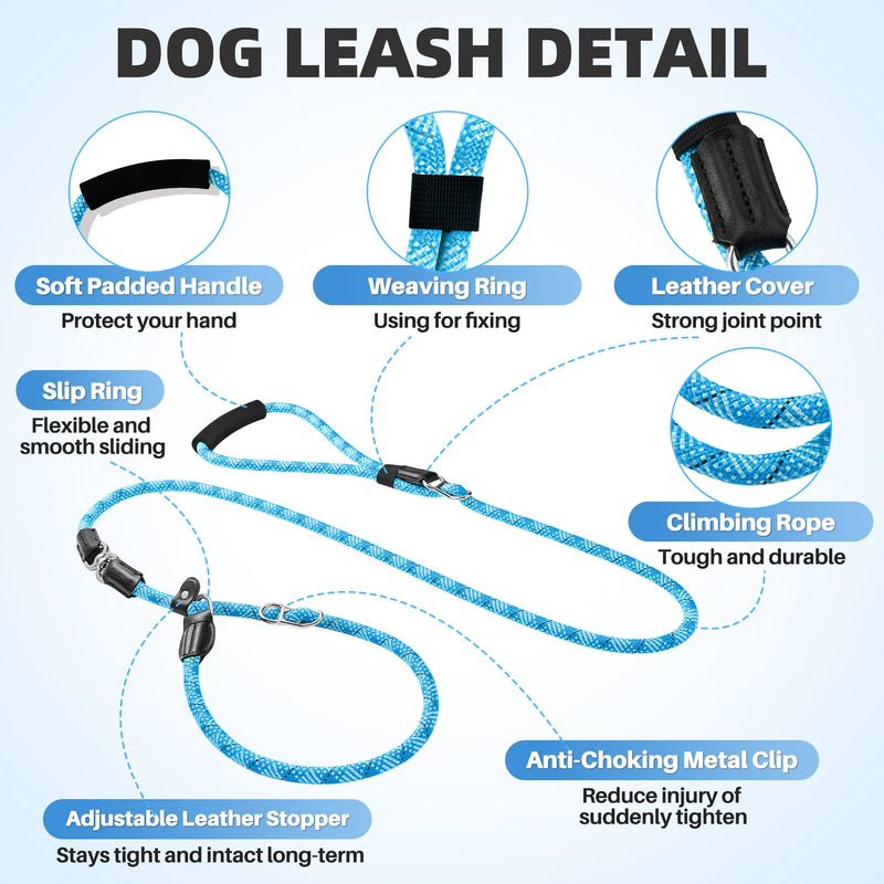 Lukovee Slip Lead Dog Leash, 5-7 FT x 1/2" Adjustable Tangle Free Leash, Heavy Duty Comfortable Reflective No Pull Training Rope Lead with Padded Handle for Medium Large Dogs (Blue, L: 5-7 FT) 5–7 ft, 1/2'', for Medium Large Dogs Blue - PawsPlanet Australia