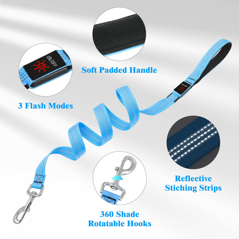 Light Up Dog Leash, 5 Ft LED Dog Lead Rechargeable Glowing Pet Leash with Soft Padded Handle, Safety Dog Lights for Night Walking (Blue) Blue - PawsPlanet Australia