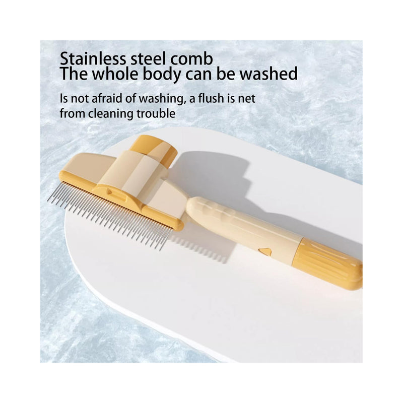 Pet Hair Removal Comb Flea Comb New with Release Button for Cat Dog, New Pet Grooming Brush, De-Shedding Dog Hair Comb, Cat Supplies, Pet Grooming Brush Supplies (Yellow+Green） - PawsPlanet Australia