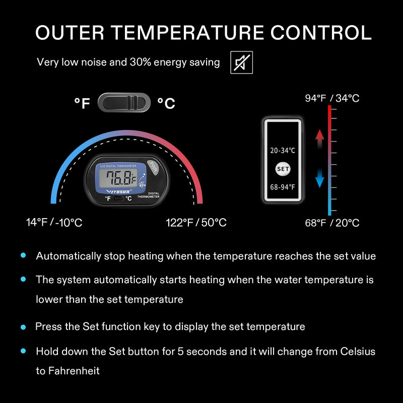 VIVOSUN Submersible Aquarium Heater with Thermometer Combination, 400W Titanium Fish Tank Heaters with Intelligent LED Temperature Display and External Temperature Controller 400W (for 36-100 gallon)