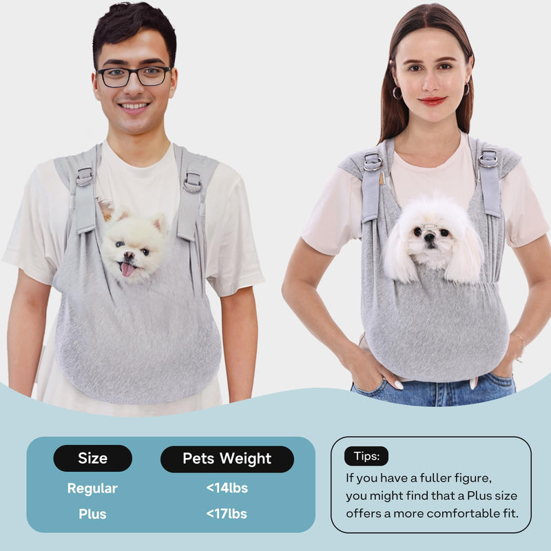 Supet Dog Carrier Sling for Small Dogs, Front Facing Cat Sling Carrier Chest, Hands Free Pet Sling Carrier, Adjustable Dog Front Carrier, Reducing Back Pain, Anti Pet Anxiety (Grey, Regular) Regular ( 3-14LB ) Grey - PawsPlanet Australia