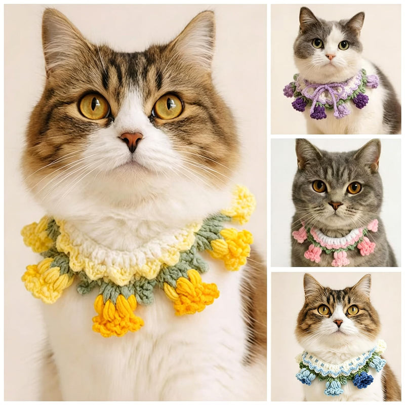 Soft Plush Flower Pet Collar for Cats & Dogs, Adjustable Cute Floral Neck Cone, Comfortable Protective Recovery Collar for Kitten Puppy Grooming & Daily Wear (M) M