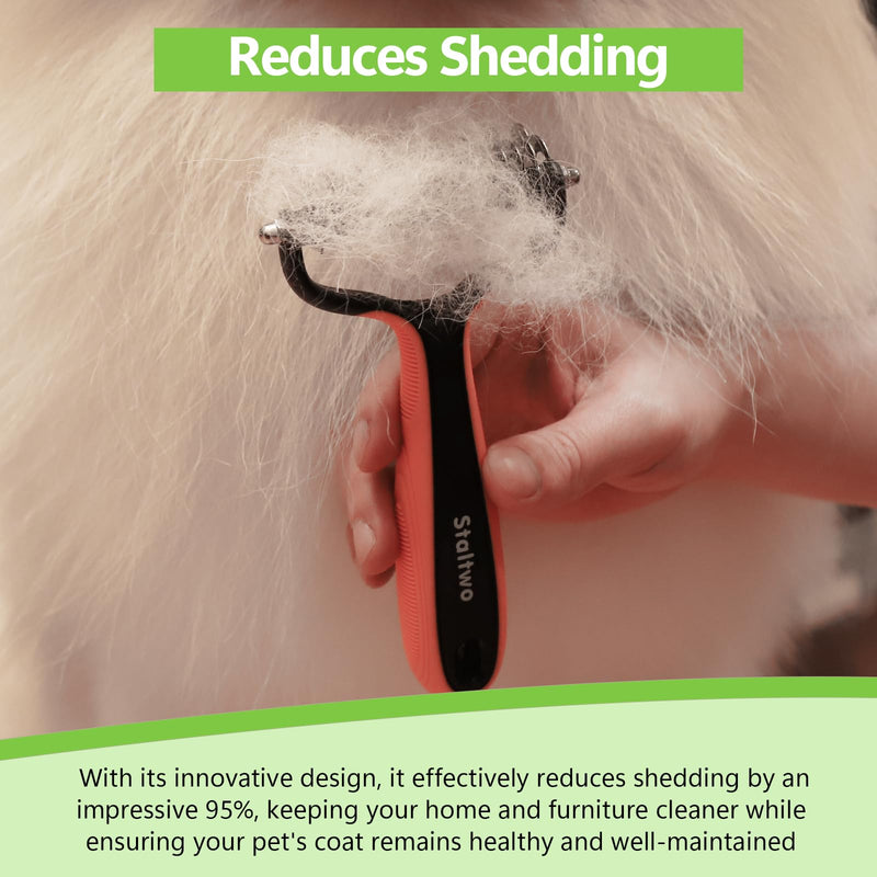 Deshedding Dog Brush for Shedding - 2-in-1 Professional Undercoat Rake and Furminator for Dogs | Shedding Control for Long-Haired Dogs and Cats, Deshedding Tool, Knot Removal,Orange Orange - PawsPlanet Australia