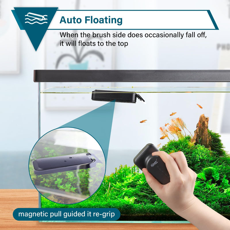 hygger Aquarium Magnetic Glass Cleaner, Algae Scraper for Fish Tank Cleaning with Two Detachable Blade, Magnet Floating Design Scrubbing Brush Medium