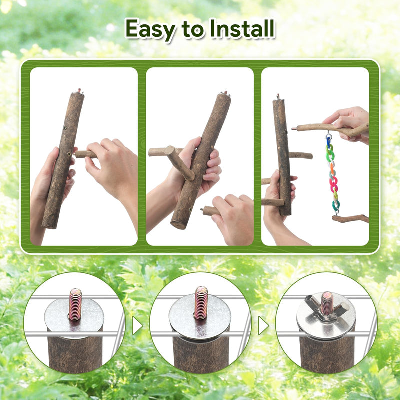 Bird Toys, Bird Swing Toys with Perch Stand, Cage Accessories for Budgies, Parakeets, Cockatiels & Other Small Birds Natural Wood