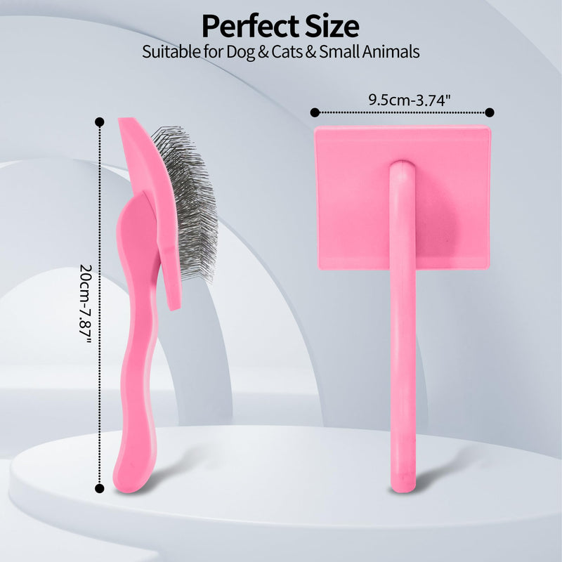 Pet Slicker Brush for Long & Short Hair - Detangling Tool for Dogs & Cats - 135° Angled Stainless Steel Pins, Curved Handle - Gentle Grooming for Small/Medium/Large Breeds (Pink) Pink - PawsPlanet Australia