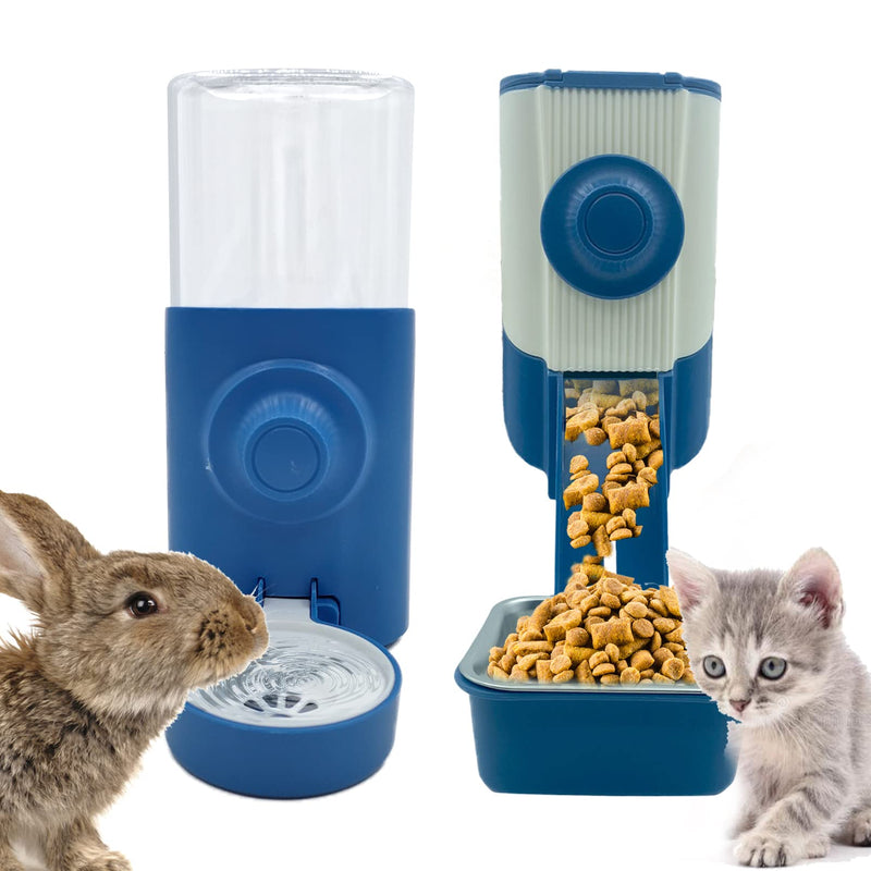 Automatic Rabbit Feeder Water,Hanging Gravity Auto Food & Waterer Set,Removable Cage Pet Food Bowl for Small Animals Rabbits Chinchilla Guinea Pig Ferret(Blue) Blue