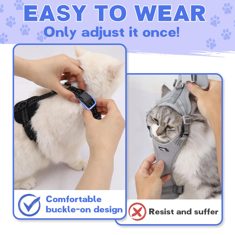 Fully Escape Proof Cat Harness and Leash Set for Walking, Adjustable Soft Kitten Vest with Reflective Strip for Small Medium Large Adult Cats, Breathable Kitty Harness,Black S S(Neck Girth 11in-13.25in) Black - PawsPlanet Australia
