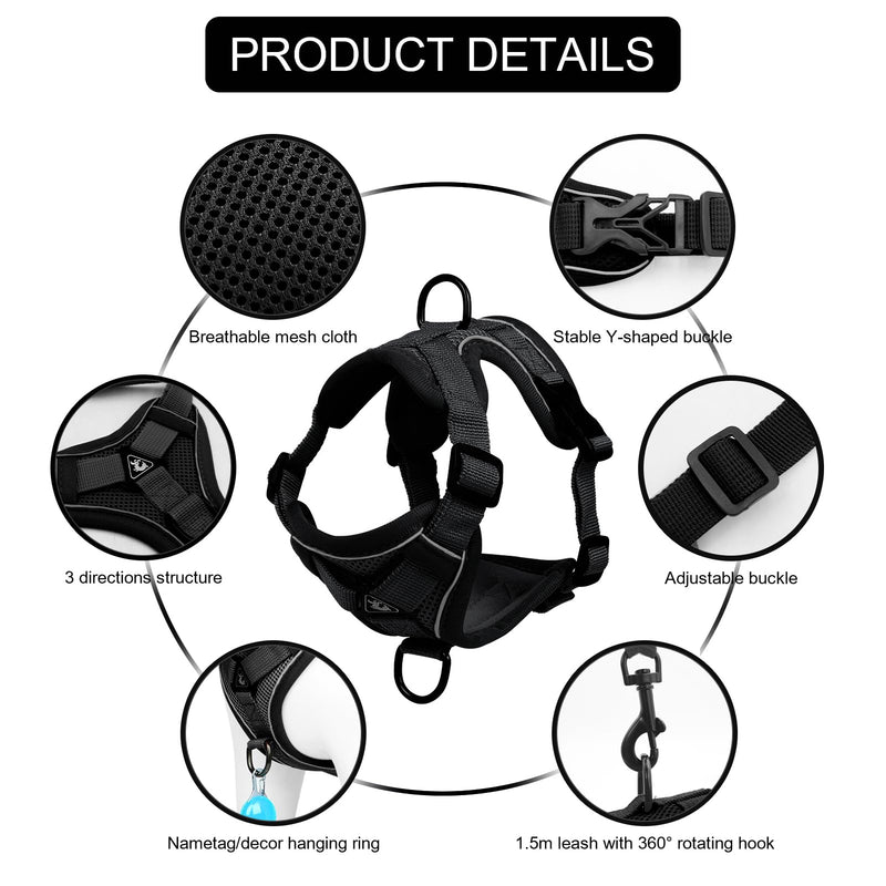 Cat Harness and Leash Set: Upgraded Escape Proof Vest with Lead for Large Cat Small Dog Puppy Walking, Soft Jacket Reflective Strips, Black (S) S - PawsPlanet Australia