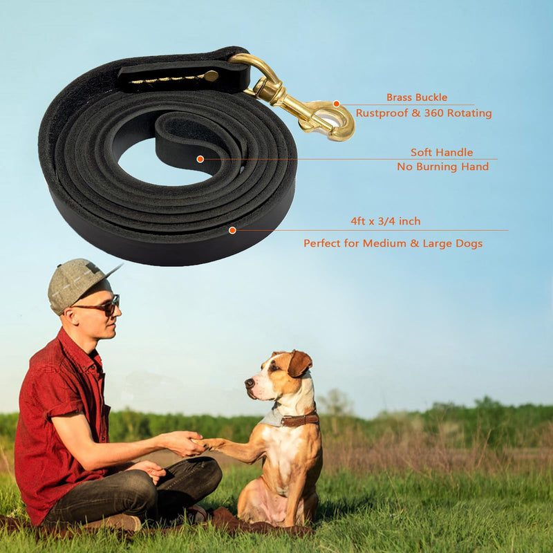 Guiding Star Leather Dog Leash 4ft, Dog Leashes for Large Dogs Heavy Duty, Soft Handmade Leather Training Leash for Small Medium & Large Dogs (4ftx3/4inch, Black) 4ft x 3/4 inch - PawsPlanet Australia