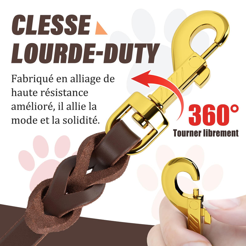Short Leather Dog Leash 2.5ft/61cm Genuine Leather Dog Lead with Soft Handle Dog Leash for Walking & Training Strong and Durable for Small Medium Dogs, Brown