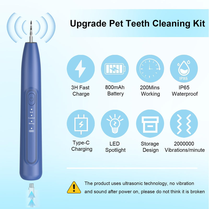 Ultrasonic Dog Plaque Remover Tool, 3 Modes Plaque and Tartar Remover for Dogs, Low Noise Sonic Dog Tartar Remover Dogs Plaque Remover with Toothbrush 2 Cleaning Head for Pet Dental Care, Blue JY09 - PawsPlanet Australia