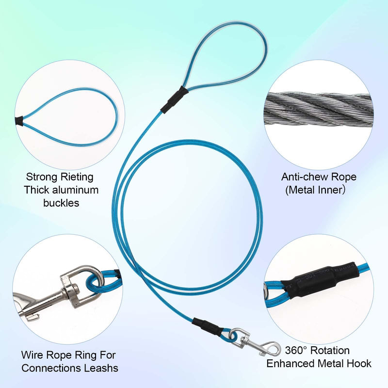 Chew Proof Dog Leash, 6FT Heavy Duty Metal Cable Dog Leash Leads Chew Resistant Dog Leash Coated Wire Rope Leads Non Chewable Dogs Metal Leash for Large and Medium Dogs (Black & Blue) - PawsPlanet Australia