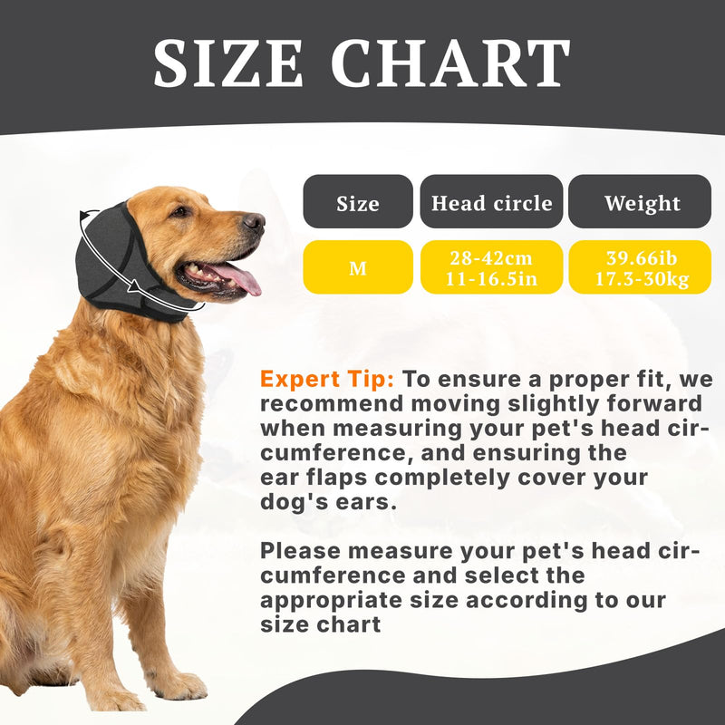 2 Pack Dog Ear Defenders, Waterproof Adjustable Dog Ear Protection Snood Noise Cancelling, Calming Ear Muffs & Hood for Bathing, Grooming, Swimming, Thunder & Fireworks Anxiety (M)