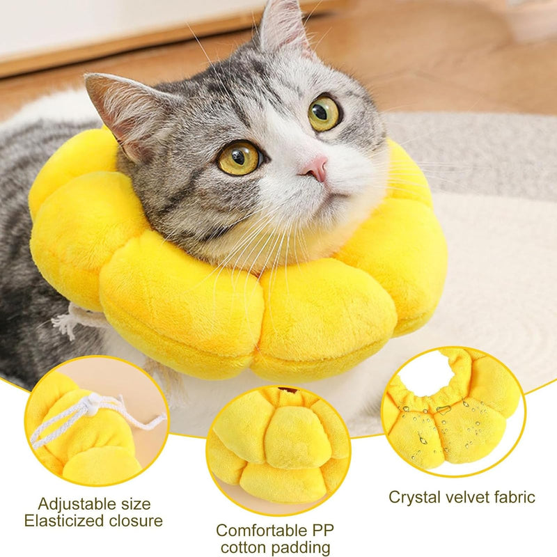 2PCS Cat Recovery Collar - Soft Cone Collar, Cute Sunflower Design, Breathable Cotton Pet Neck Protector, Adjustable & Washable, Pet Medical for Rehabilitation Wound Healing