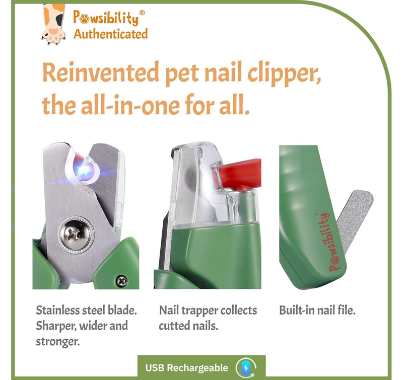 Reinvented Pet Nail Clippers for Your Pal - [USB Rechargeable] - LED Light for Bloodline | Razor Sharp and Durable Blade | Vets Recommended Trimming Tool for Dogs and Cats - Green - PawsPlanet Australia