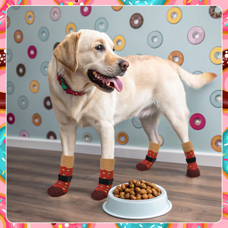 EXPAWLORER 8 Pcs Donut Dog Socks with Gift Box,Dog Boots & Paw Protectors in Winter,Dog Booties for Hardwood Floor Anti Slip,Prevent Licking Paws,Dog Shoes for Small Medium Large Senior Dogs Purple&Brown(8pcs) - PawsPlanet Australia