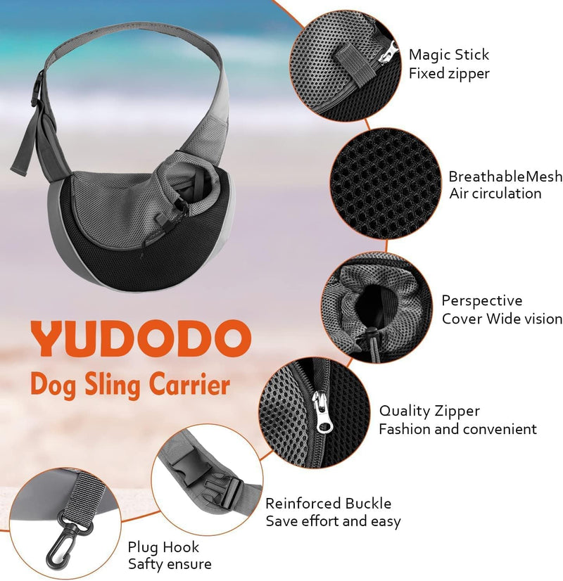 Cuby Pet Sling Carrier for Puppy Cats, Dogs Cats Sling Carrier Breathable, Safety Front Pocket Pet Sling Carrier, Hands-Free Mesh Bag with Adjustable Shoulder Strap for Outdoor and Travel (Grey) - PawsPlanet Australia