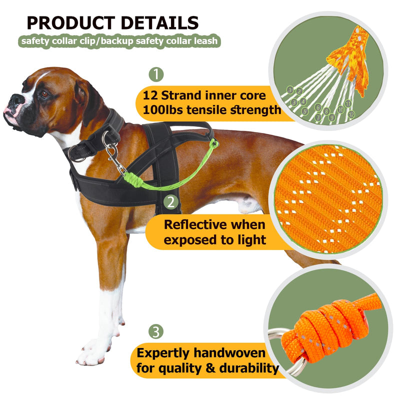 Pet Dog Safety Collar Clip 9" Backup Collars Clips 1000lb 4.3mm Paracord Safety Straps Light Weight High Pull Strength Reflective Design for Pets' Harness and All Collars (Black & Neon Green, 9") Black & Neon Green 9" - PawsPlanet Australia