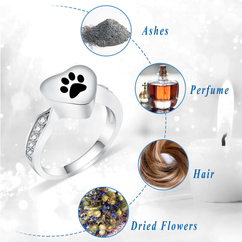 Dog Paws Print Urn Rings Cremation Jewelry for Ashes for Men Women Stainless Steel Memorial Urns Finger Rings Pet Ashes Keepsakes Jewelry Memorial Locket Rings Gifts Black-9#