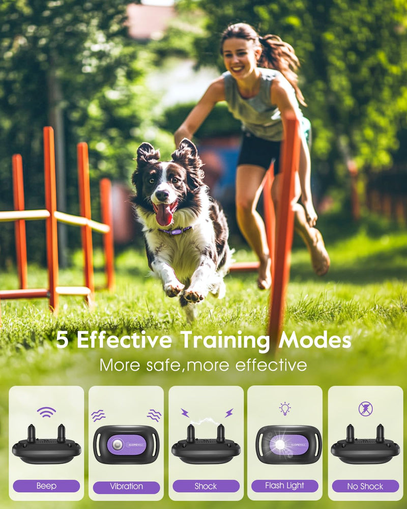 SLOPEHILL Dog Shock Collar,4200FT Dog Training Collar with Remote,IPX8 Waterproof E-Collar with Beep,Vibration,Shock,Flashing Light,No Shock Model,Electric Shock Collar for Dogs,Purple 2PCS Purple