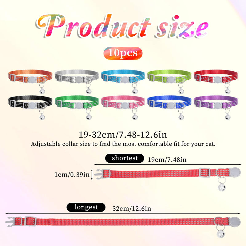 10 Pack Cat Collar Breakaway Kitten Puppy Collars with Bells Reflective Cat Bell Collars Adjustable Small Break Away Cats Collar for Male Girl Cats Puppies, 7.9" - 13" (10 Colors) - PawsPlanet Australia