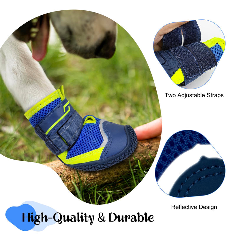 Illumifun Dog Shoes for Hot Pavement, 4 Pack Breathable Anti-Slip Boots, Reflective Dog Booties, Summer Outdoor Paw Protectors (#0) Blue #0