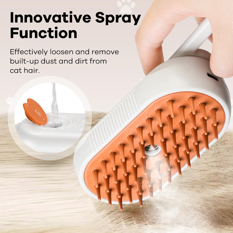 Cat Steam Brush for Shedding, 4 in 1 Rechargeable Steam Brush for Cats and Dogs, Anti-Static, Massage, Cleaning, Shedding & Combing All In One! white - PawsPlanet Australia