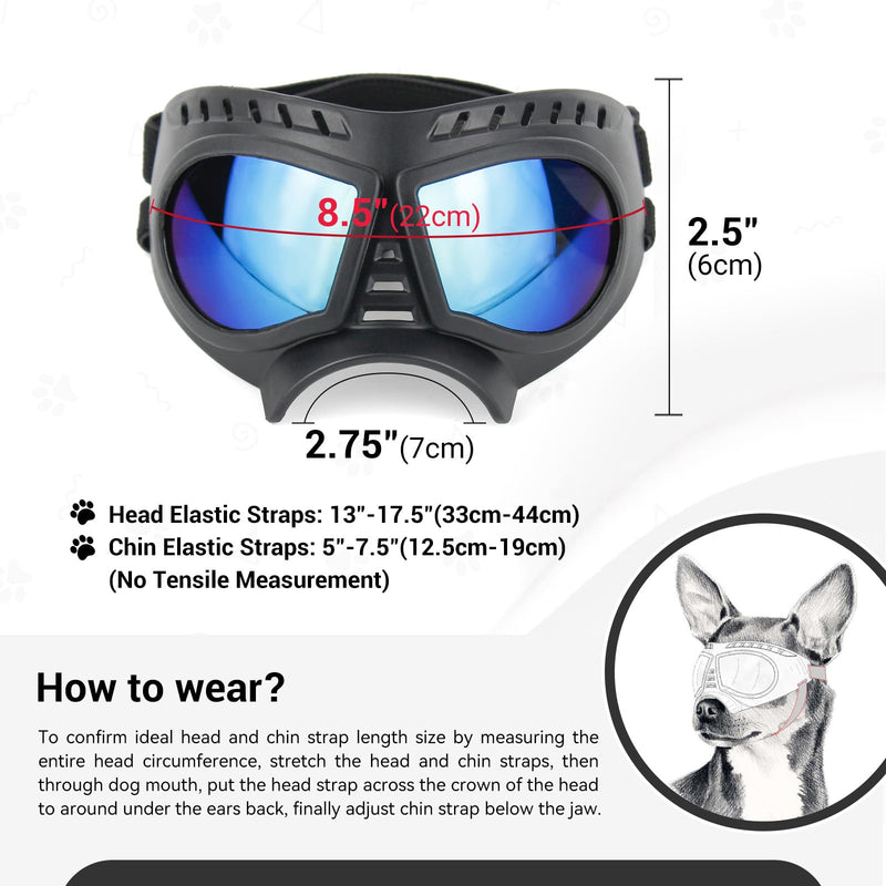Small Dog Goggles Windproof for Small-Medium Breeds Dog Sunglasses Anti-UV with Adjustable Straps - Blue Blue Lenses