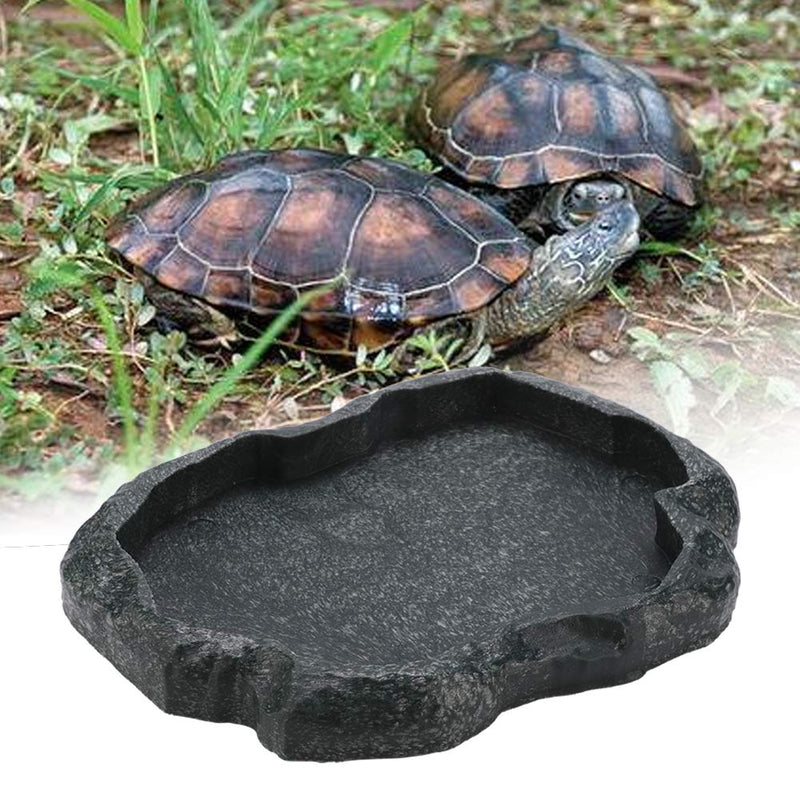 HEEPDD Reptile Bowl, Resin Rock Reptile Food and Water Feeder Pet Aquarium Ornament Terrarium Dish Plate for Tortoise Lizard Iguana(Dark Green M) Dark green M