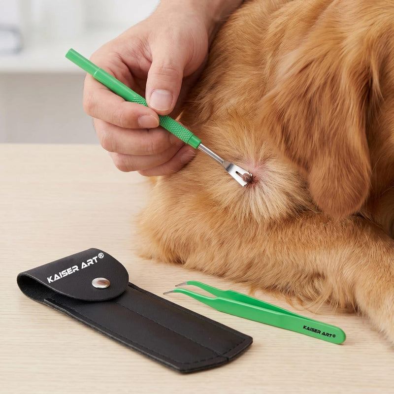 Tick Remover Tool for Dogs, Cats & Humans | Deer Tick Remover Kit | Stainless Steel Tick Removal Tool with Fine Tip Tweezers | Removes Entire Tick Head & Body