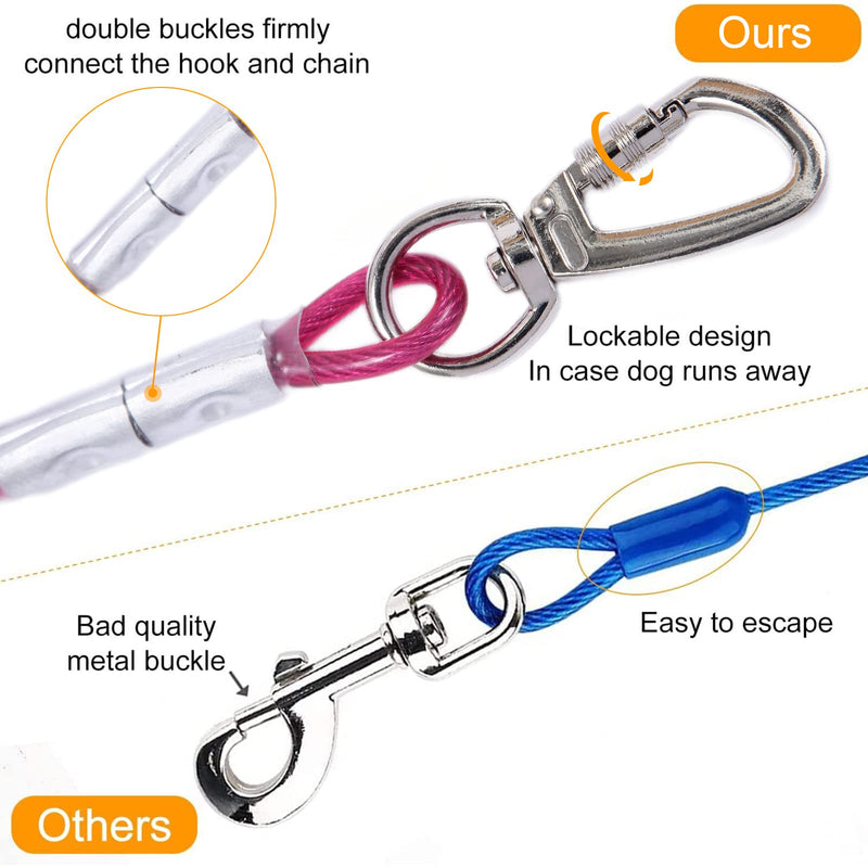 Dog Tie Out Cable for Dogs Outside Up to 125lbs,30/50FT Long Dog Leashes&Chains,Small-Large Dogs Runner Cable for Yard ,Heavy Duty Dog Lead Line for Outdoor,Camping,Park 125lbs 50FT Rose Red - PawsPlanet Australia