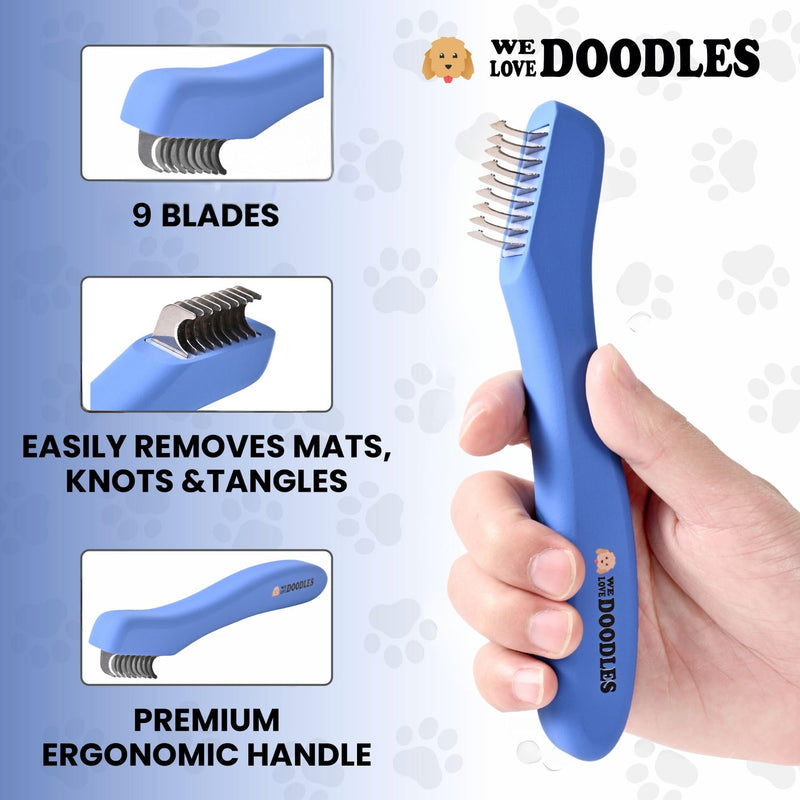 We Love Doodles Dematting Comb for Dogs - Dog Hair Mat Remover, Detangler Comb & Deshedding Tool, Removes Tangles, Knots, & Loose Hair, Metal Comb, Ergonomic Handle (9 Blade) 9 Blades