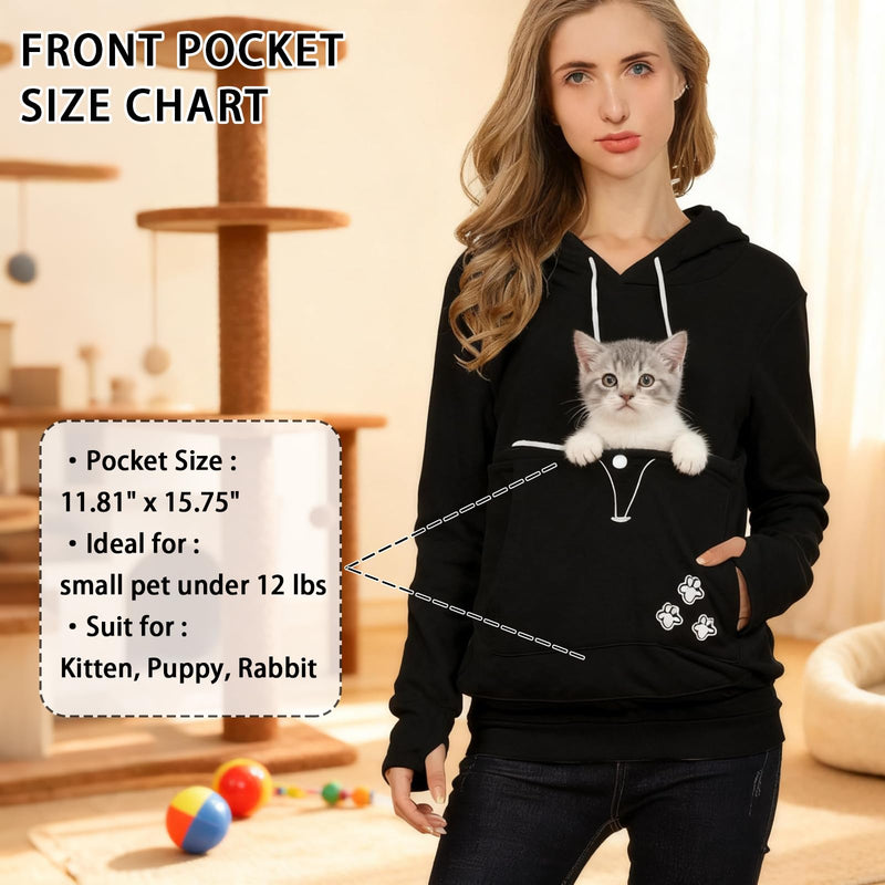 XUDREZ Unisex Big Pouch Hoodie Long Sleeve Pet Dog Holder Carrier Sweatshirt Hooded Pocket Kangaroo Hoodie 3X-Large Black - PawsPlanet Australia