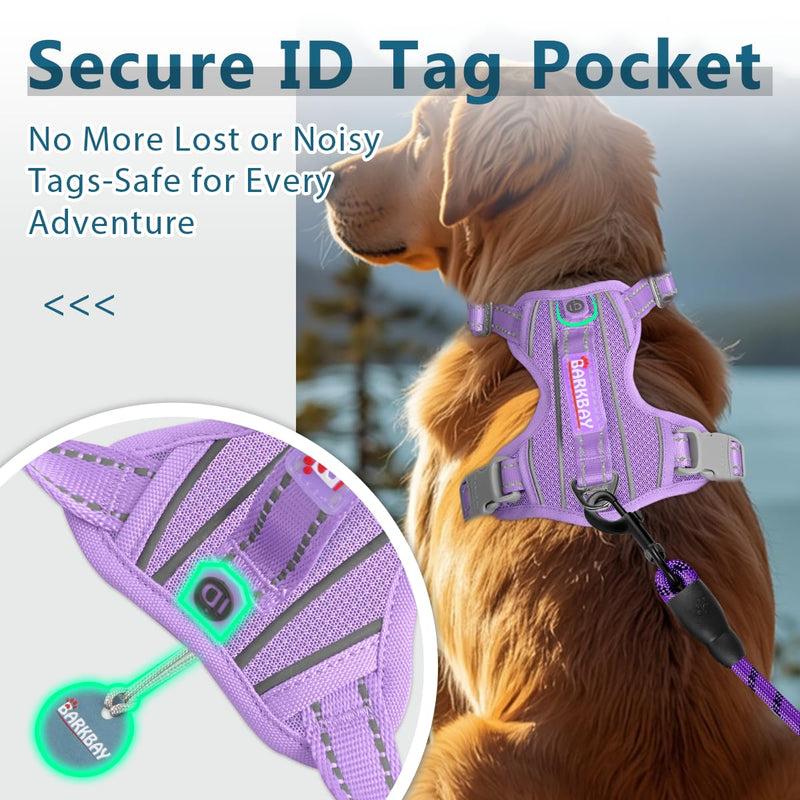 BARKBAY No Pull Dog Harness Front Clip Heavy Duty Reflective Easy Control Handle for Large Dog Walking with ID tag Pocket(Violet Purple,M) Medium(Chest:22-27") Violet Purple
