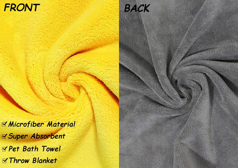 Dog Bath Towel - Super Absorbent Microfiber Dog Towel for Small Dogs and Cats, Yellow & Grey 11.8" x 23.6" - PawsPlanet Australia