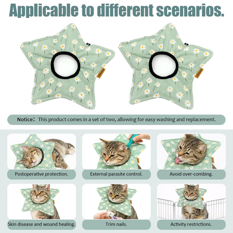 2 Pack Star Soft Cat Cone, Adjustable Floral Recovery Collar for Cats & Kittens, Comfortable Elizabethan E-Collar for After Surgery & Wound Healing（S） S