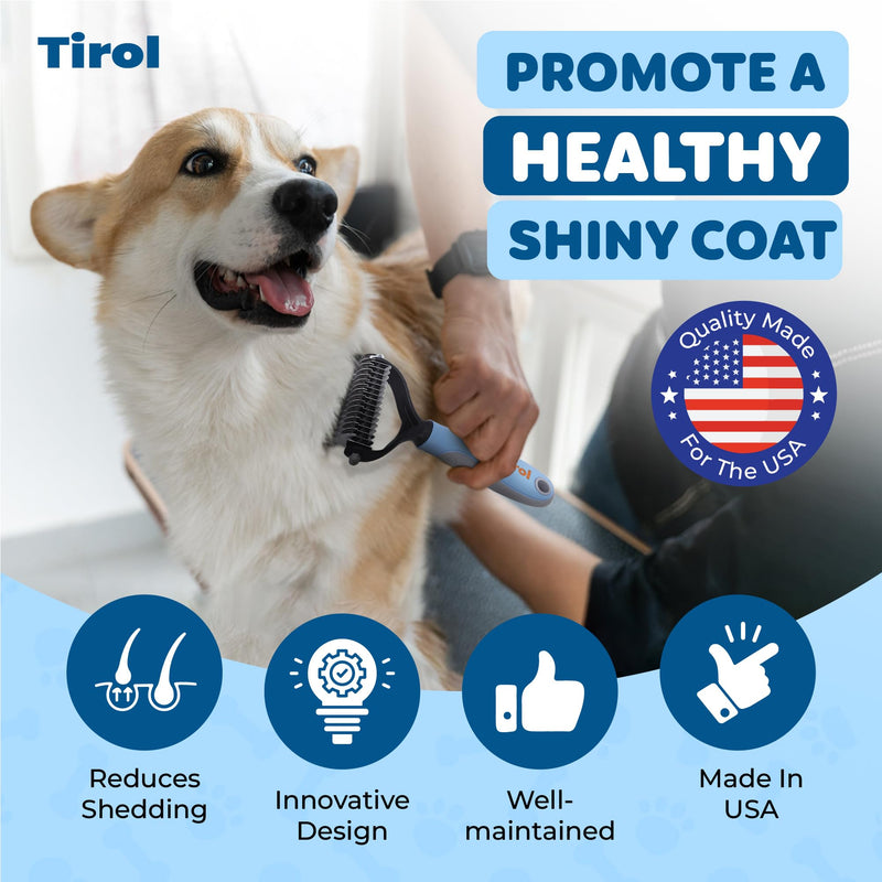 TIROL SUPPLIES Original Pet Grooming Rake - Ergonomic Non-slip Undercoat Rake for Dogs & Cats - Double-Sided Deshedding Dematting Tool - Extra-Wide Dog Grooming Brush & Deshedder Comb for Long Hair - PawsPlanet Australia