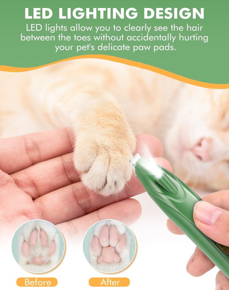 Dog Clippers for Grooming, Cordless Dog Grooming Kit for Small Dogs with LED Light, Rechargeable Low Noise Cat Hair Trimmer for Grooming Pet Hair Around Paws, Eyes, Ears, Face, Rump (Green) Green - PawsPlanet Australia