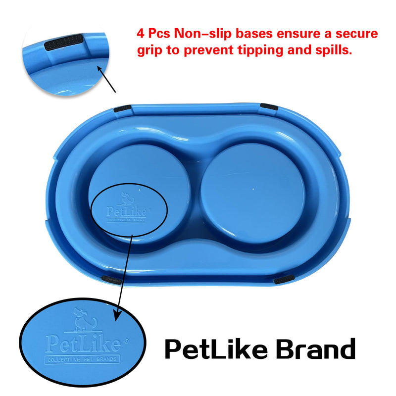 PetLike Ants Away Double Cat Dog Pet Water and Food Bowls,6cups /48oz Cat Dog Feeding Bowl Pet Food Dish for Puppy Medium Larger Dogs Cats (Blue, 15.5X9.5X2.75 INCH) Blue - PawsPlanet Australia