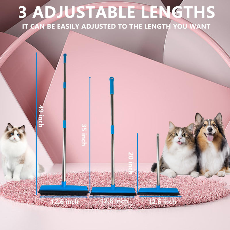 Pet Hair Remover, Carpet Rake for Pet Hair Removal, 2 in 1 Pet Hair Removal Tool of Rubber Broom and Squeegee for Floor, Length Adjustable Push Broom, Dog and Cat Hair Remover, Pet Hair Removal Broom - PawsPlanet Australia