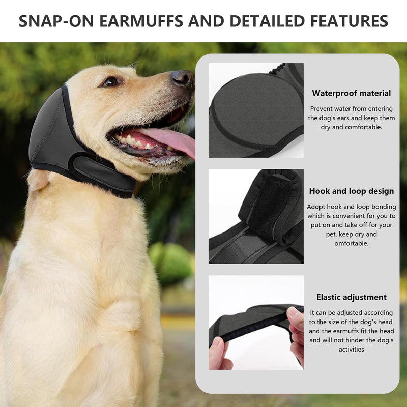 Dog Ears Cover, Adjustable Dog Ear Muffs Comfortable Waterproof Dogs Snood Ear Protector Muffs Noise-Reducing, Calming Hood Head Wrap for Bath Grooming Swimming Fireworks Thunder Anxiety Relief(Grey)