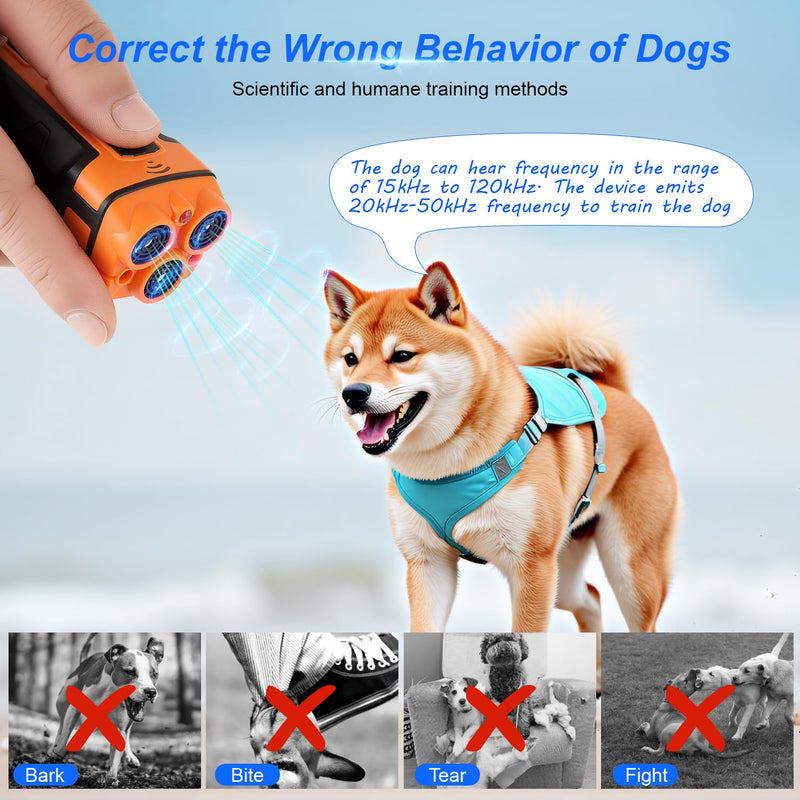 Dog Bark Deterrent Devices Anti Barking Device for Dogs 5in1 Solution for Dog Behavior Problems Safe Portable Flashlight & Beep for Small, Medium & Large Dogs Orange - PawsPlanet Australia