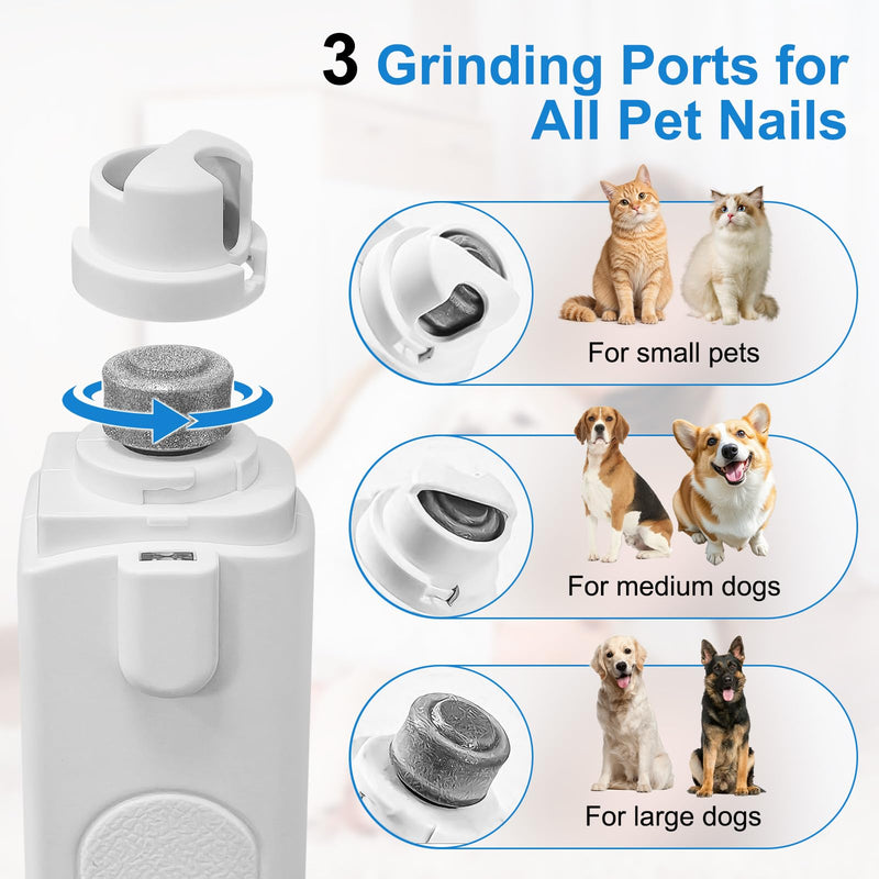2-in-1 Dog Nail Clippers and Grinder, Electric Dog Nail Trimmer for Large Medium Small Dogs & Cats with 3 Speeds, USB Rechargeable, Quick Sensor, Splash Guard & LED Lights, Safe & Painless (White) White - PawsPlanet Australia