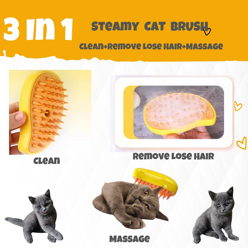 Cat Steam Brush,pet steam brush, 3 In1 Cat Grooming Tool,Cats Hair Steamer(YELLOW) YELLOW - PawsPlanet Australia