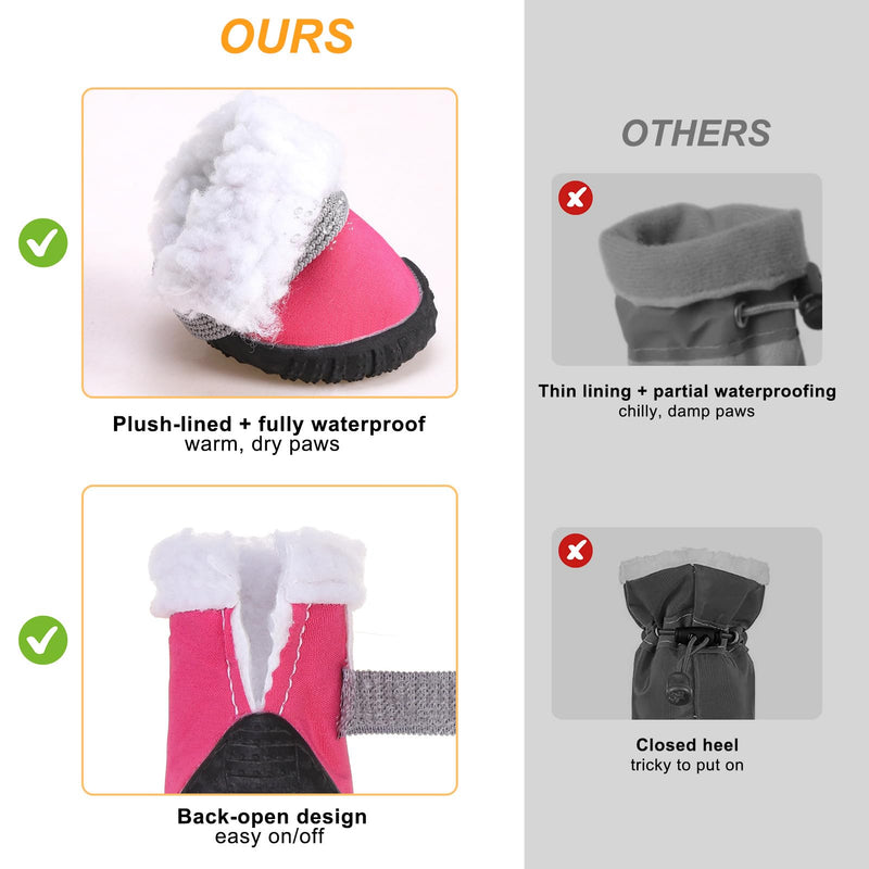 BEAUTYZOO Dog Winter Boots, Waterproof Dogs Snow Shoes with Anti-Slip Sole & Warm Fleece Lining-Indoor Outdoor Paw Protectors for Small Dogs, Puppy Booties to Prevent Licking on Hardwood Floors,Size 4 Pink #4